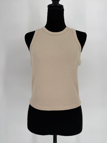 Beige Tan Ribbed Crop Tank