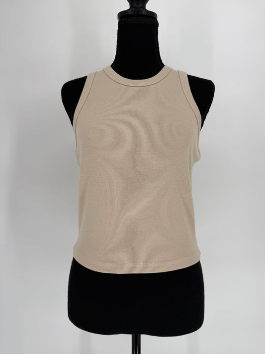 Beige Tan Ribbed Crop Tank