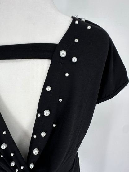 Black Top with Pearl Embellished Deep V Back