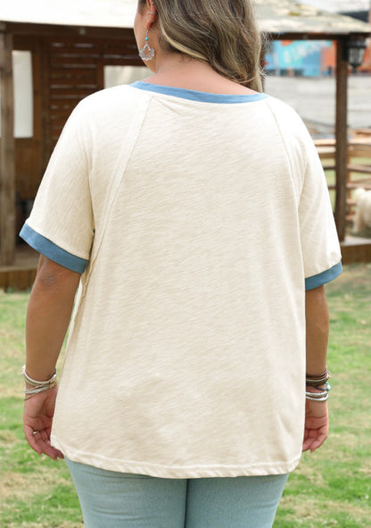 Ivory Top with Blue Pocket and Trim