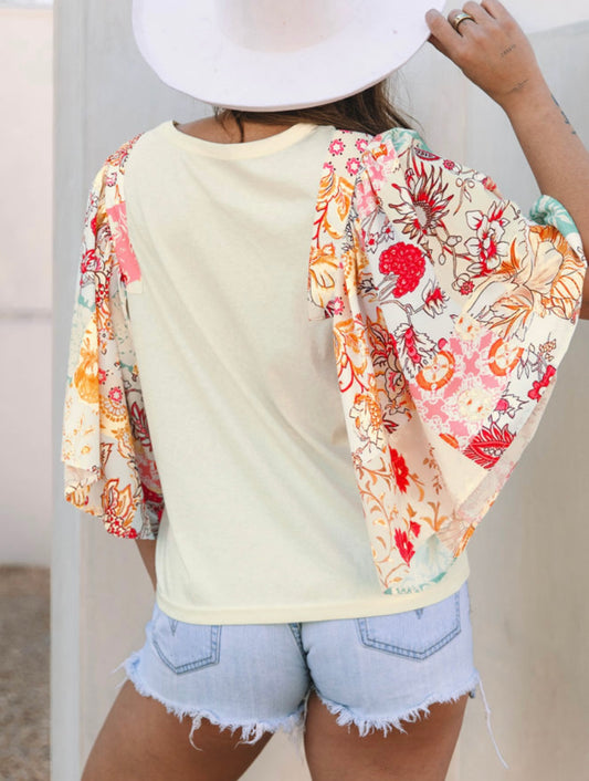 A33 Floral Loose Fit Wide Sleeve Top - Ivy's Gifts & Boutique