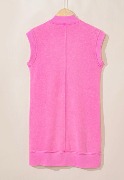 Bubblegum pink casual dress by Ivy's Gifts & Boutique featuring a zippered neckline and side split hem.