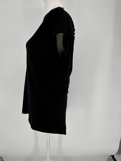 Black Top with Pearl Embellished Deep V Back