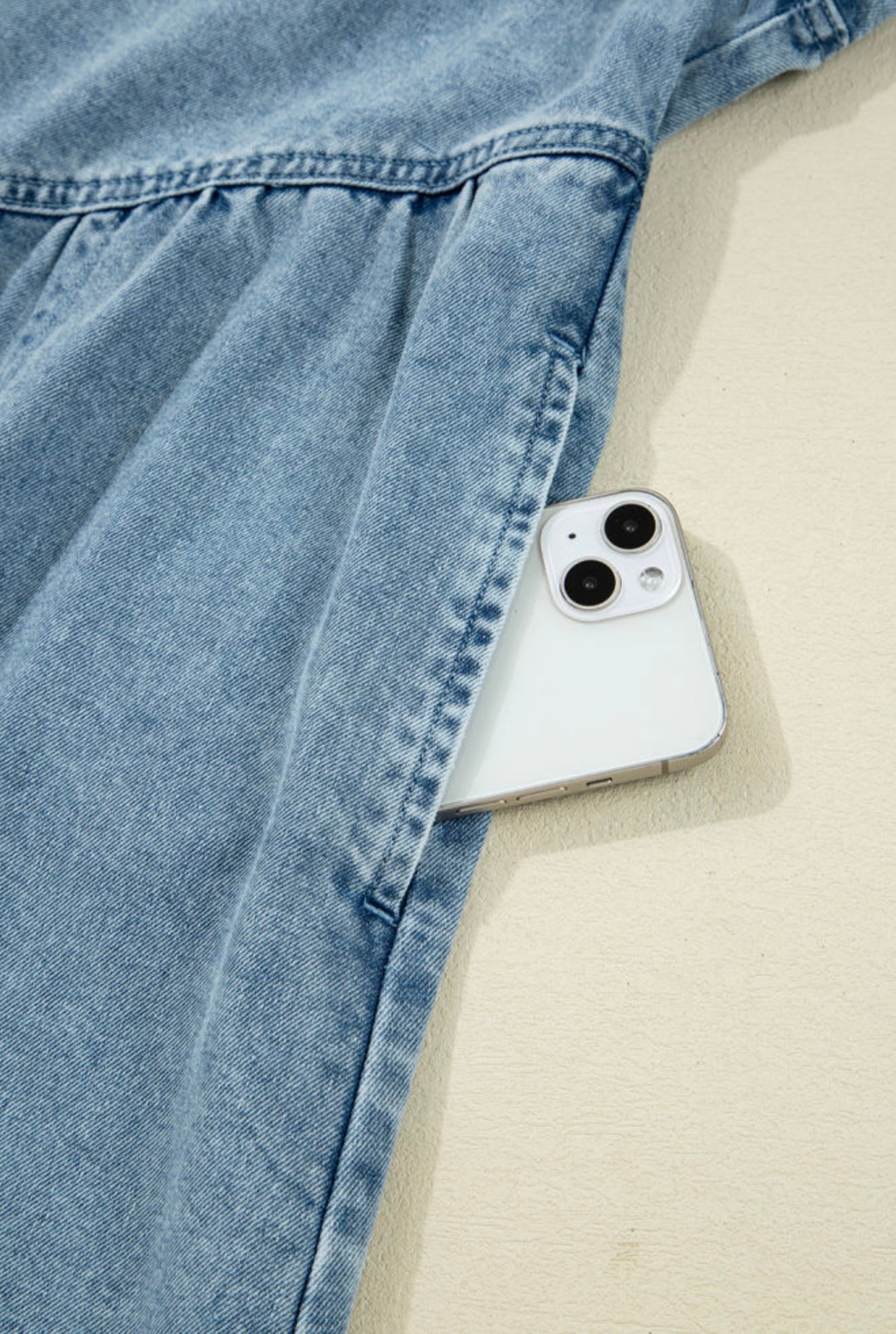 A16 Soft Denim Dress with Pearl Snap Buttons