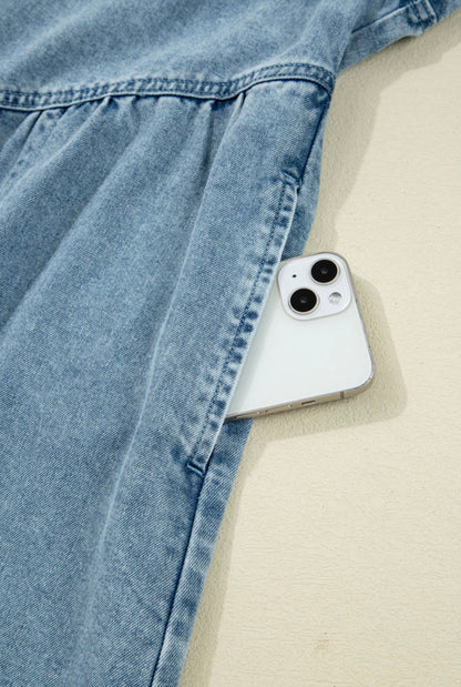 A16 Soft Denim Dress with Pearl Snap Buttons