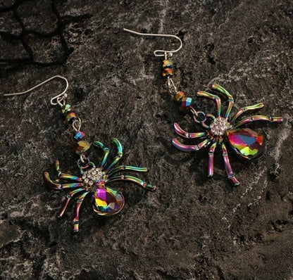 Iridescent Jeweled Spider Earrings