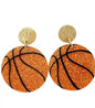 A pair of lightweight acrylic glitter basketball earrings featuring shiny, colorful basketball designs, perfect for sporty style accessories.
