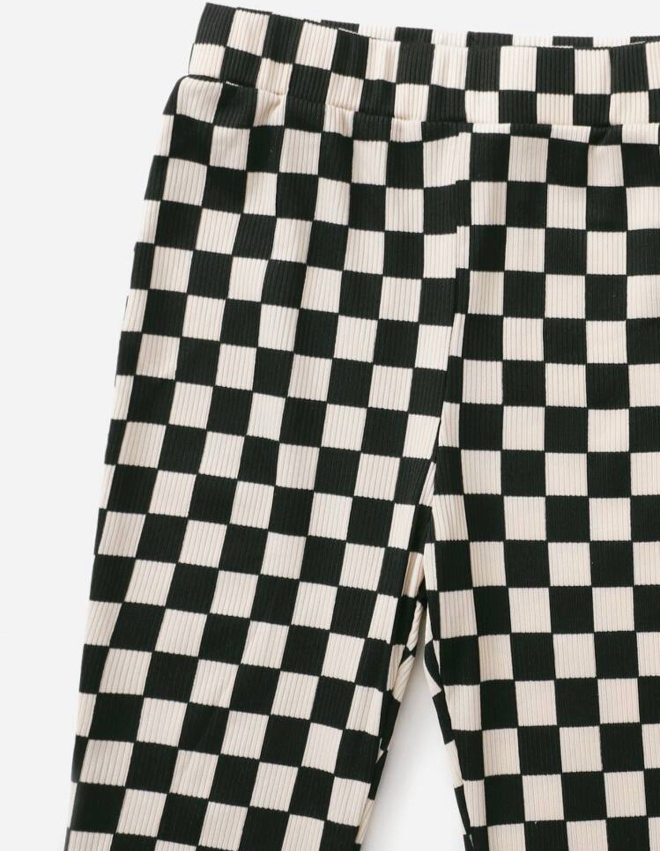 PT1 Black and White Checker Board Print Ribbed Knit Pants