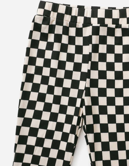 PT1 Black and White Checker Board Print Ribbed Knit Pants