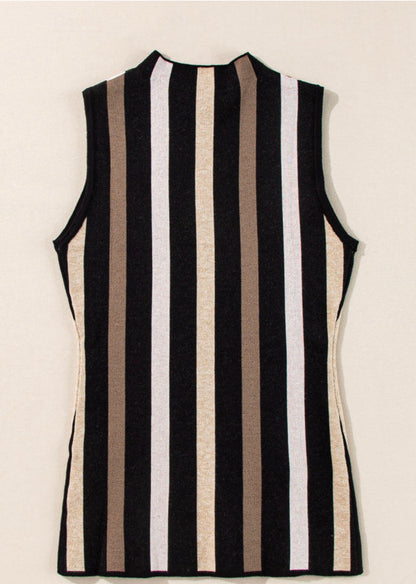 Black sleeveless sweater with Brown Stripes