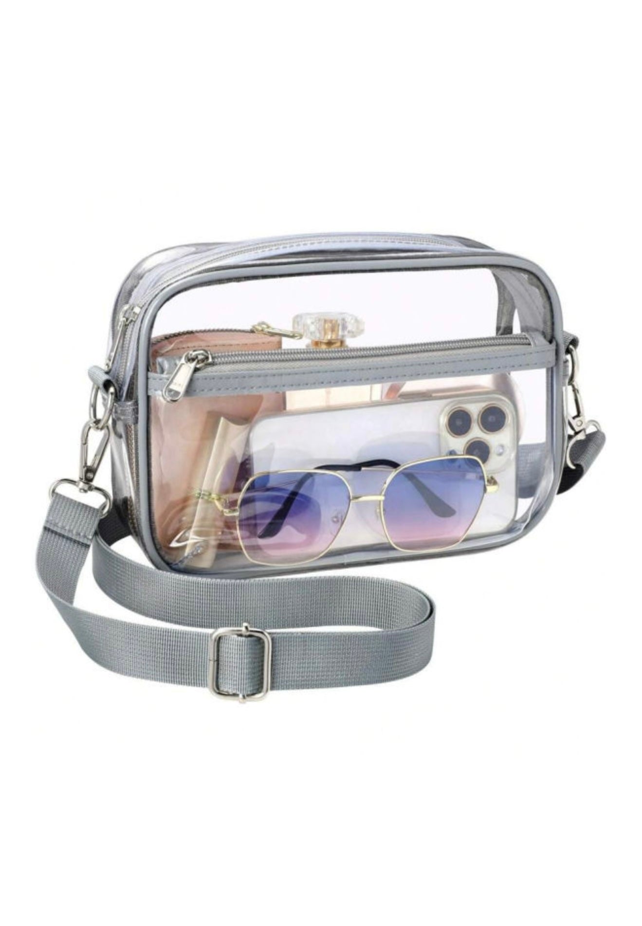 Clear Stadium Purse with Gray Strap