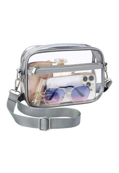 Clear Stadium Purse with Gray Strap