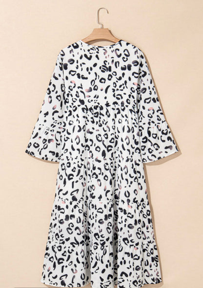 White Animal Print Fully Lined Maxi Dress