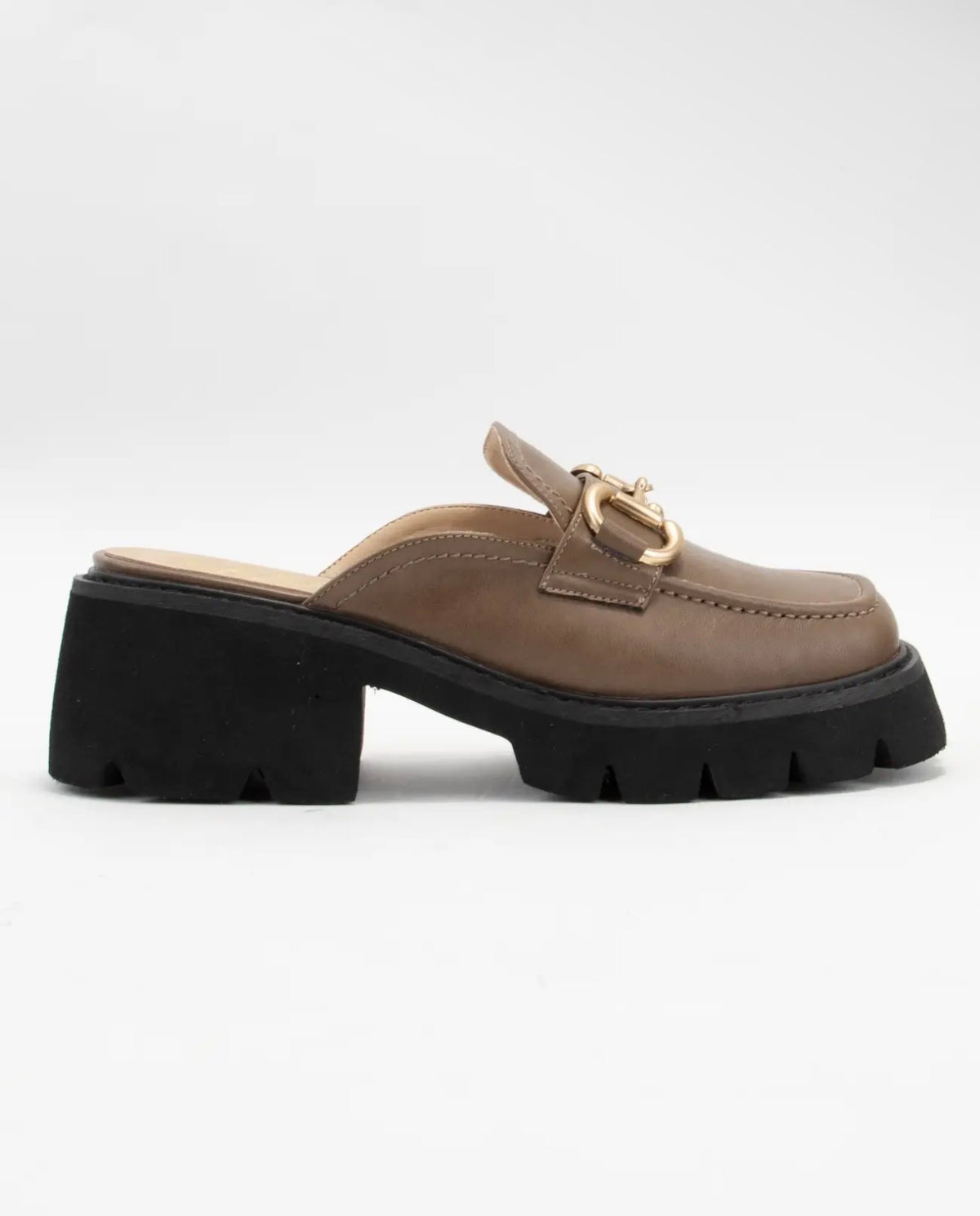 MBMF Mocha Brown Chunky Sole Mule Style Shoe with Horse Bit Buckle