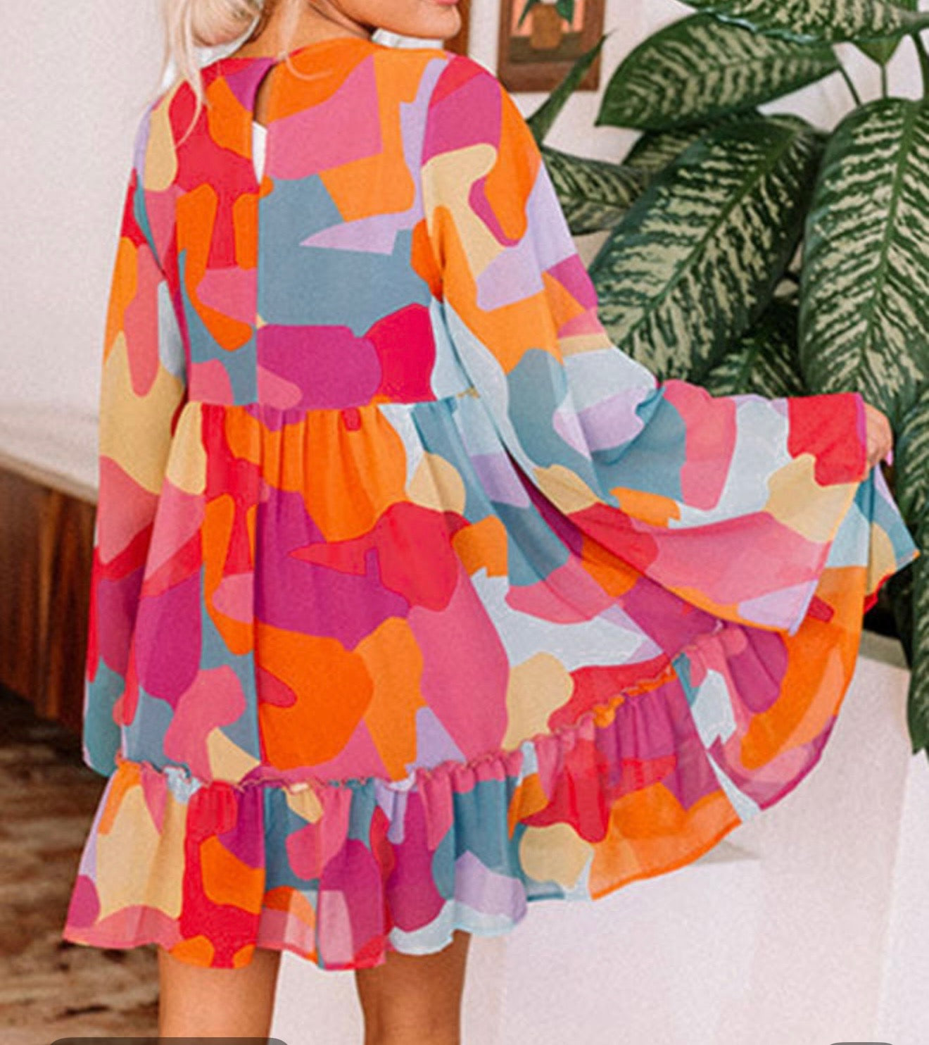 Abstract Bright Printed Baby Doll Dress