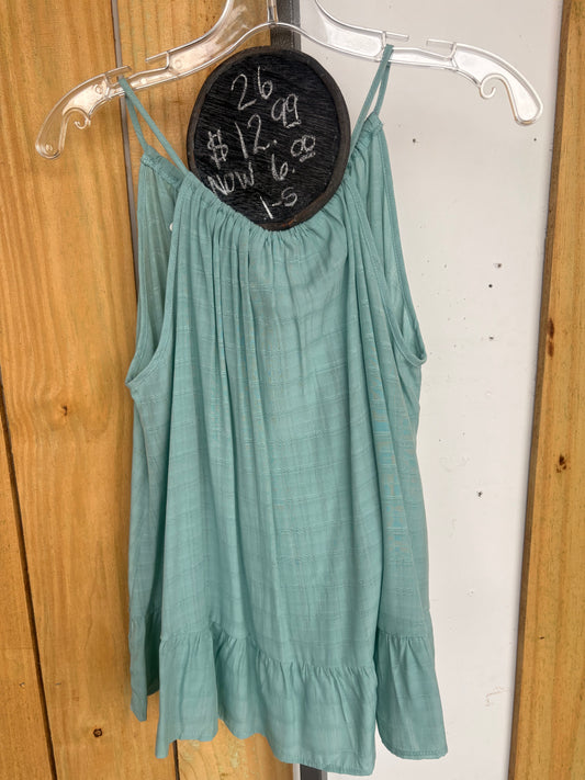 Muted Green Textured Fabric Spagetti Strap Top