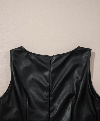Black Leather Like Mini Dress