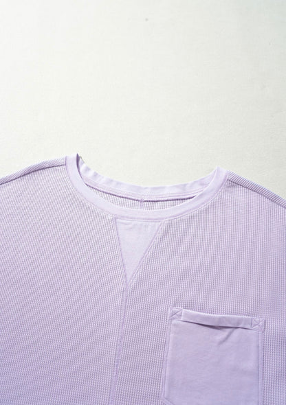 Purple Waffle Weave Top with Pocket