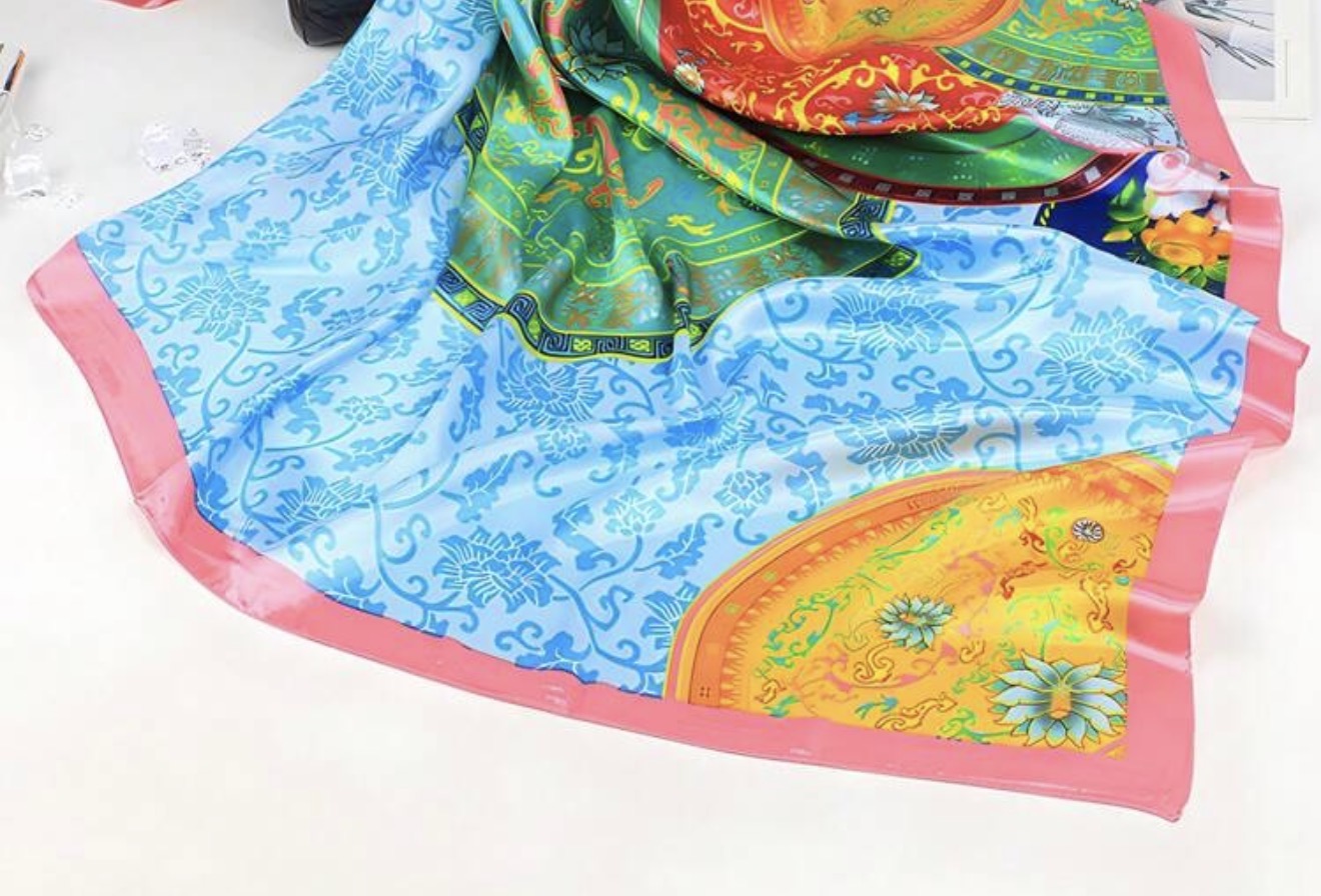 Colorful S2 multi-color scarf by Ivy's Gifts & Boutique, versatile head, sarong, neck, waist, or purse accessory with vibrant pattern.