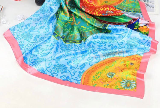 Colorful S2 multi-color scarf by Ivy's Gifts & Boutique, versatile head, sarong, neck, waist, or purse accessory with vibrant pattern.