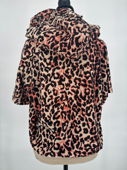 Animal Print Short Sleeved Hooded Sweatshirt