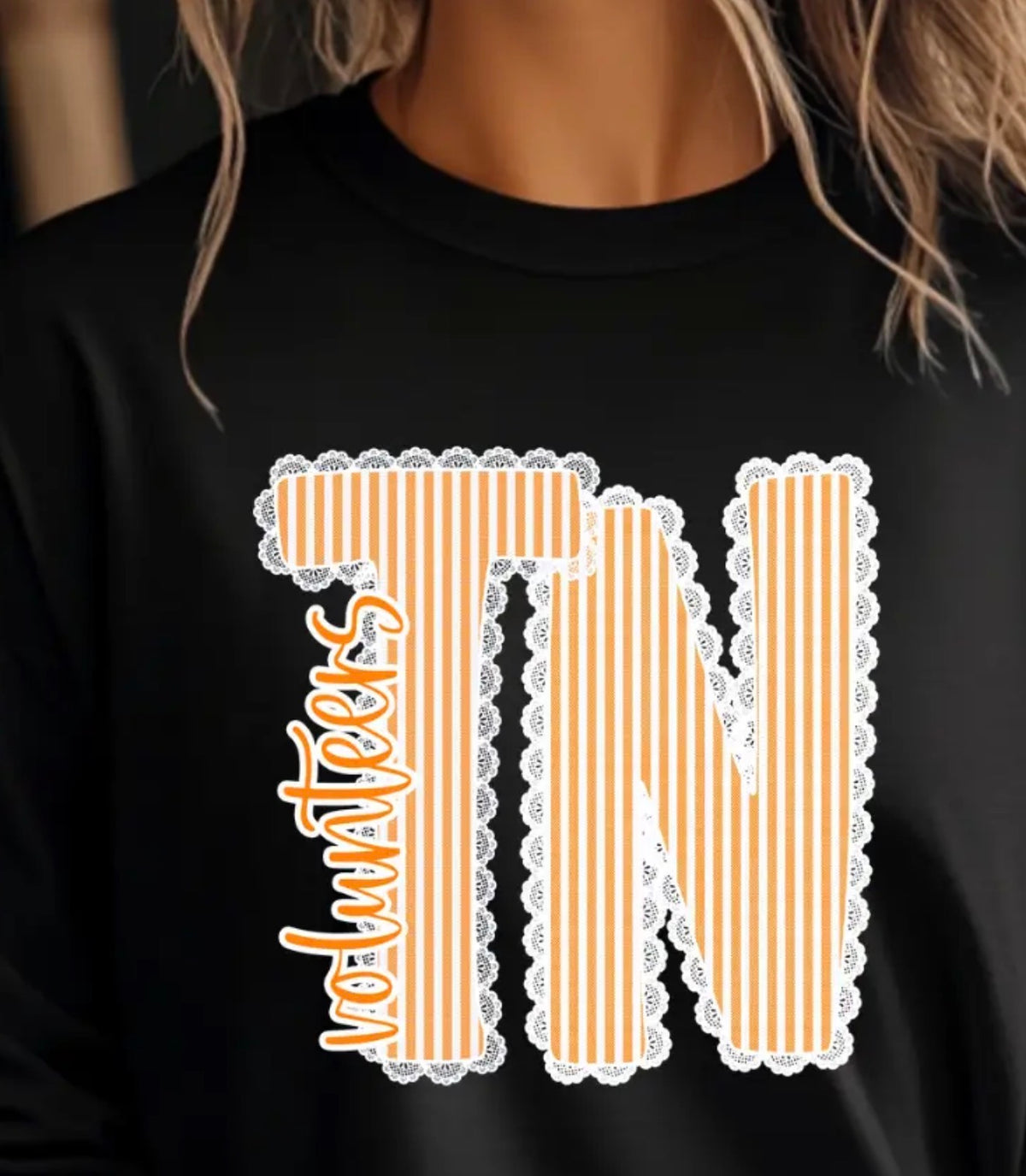 TNLCF TN Volunteers Black Sweatshirt with Lace Style Trim Accent