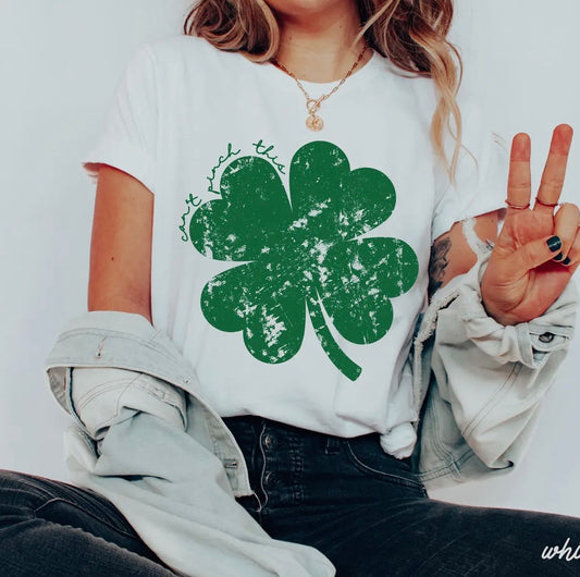 Green A100 Shamrock t-shirt with "don't pinch me" text, featuring a playful design for St. Patrick's Day celebrations.
