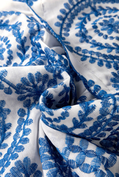 Blue and White Embroidered Top