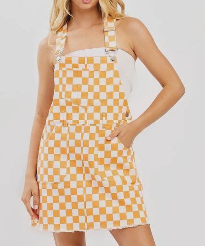 Checker Board Design Mini Overall Dress