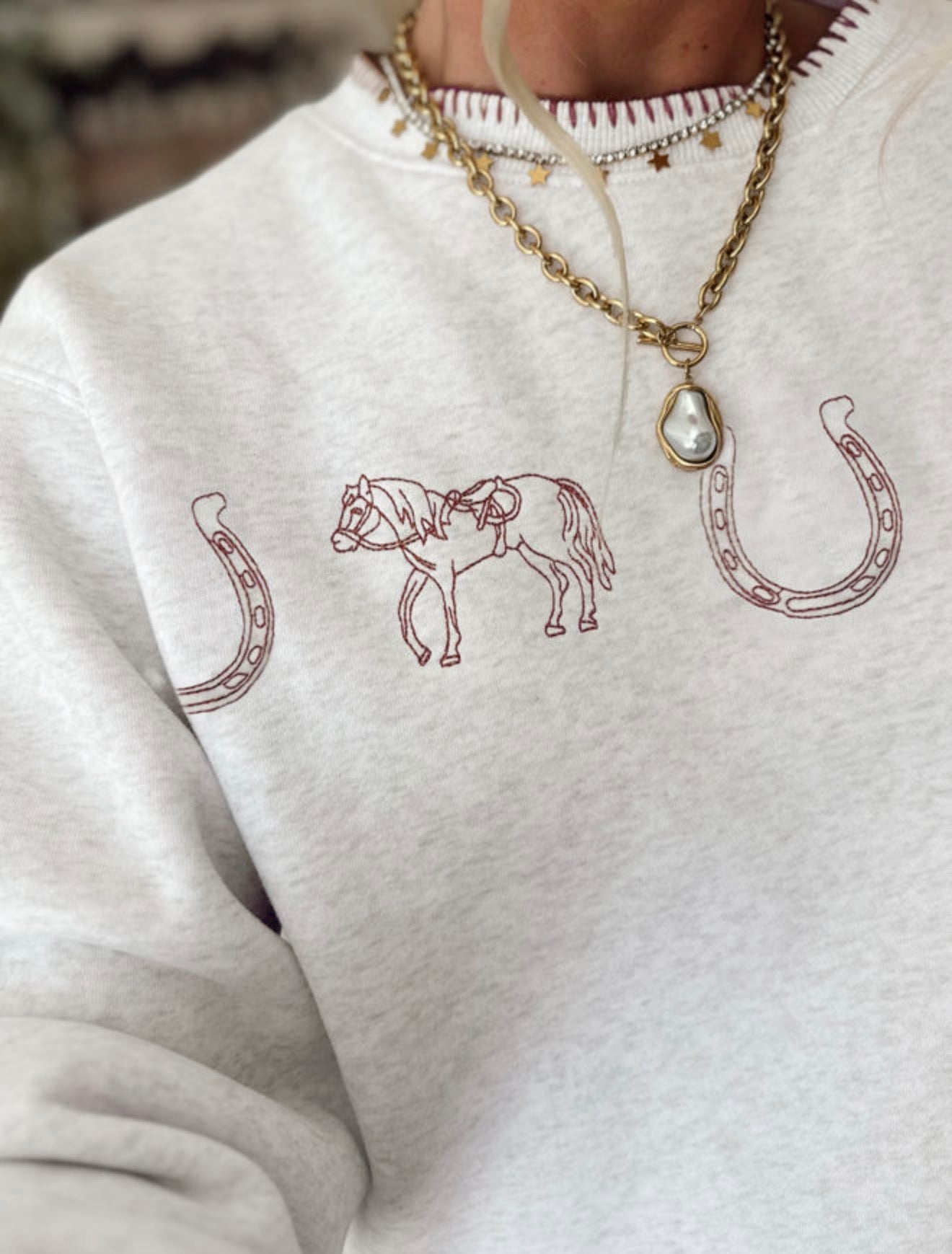 MLWS Western EmbroideredSweatshirt with Blanket Stitch Details
