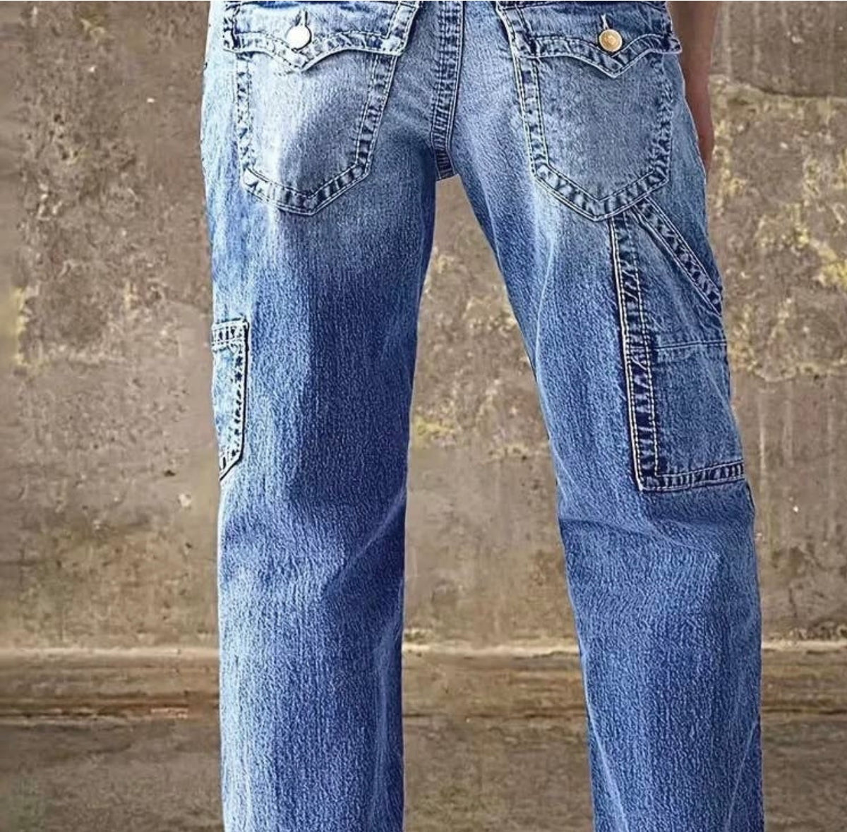 CJF Medium Wash Stretch Fit Denim Carpenter Style Jeans