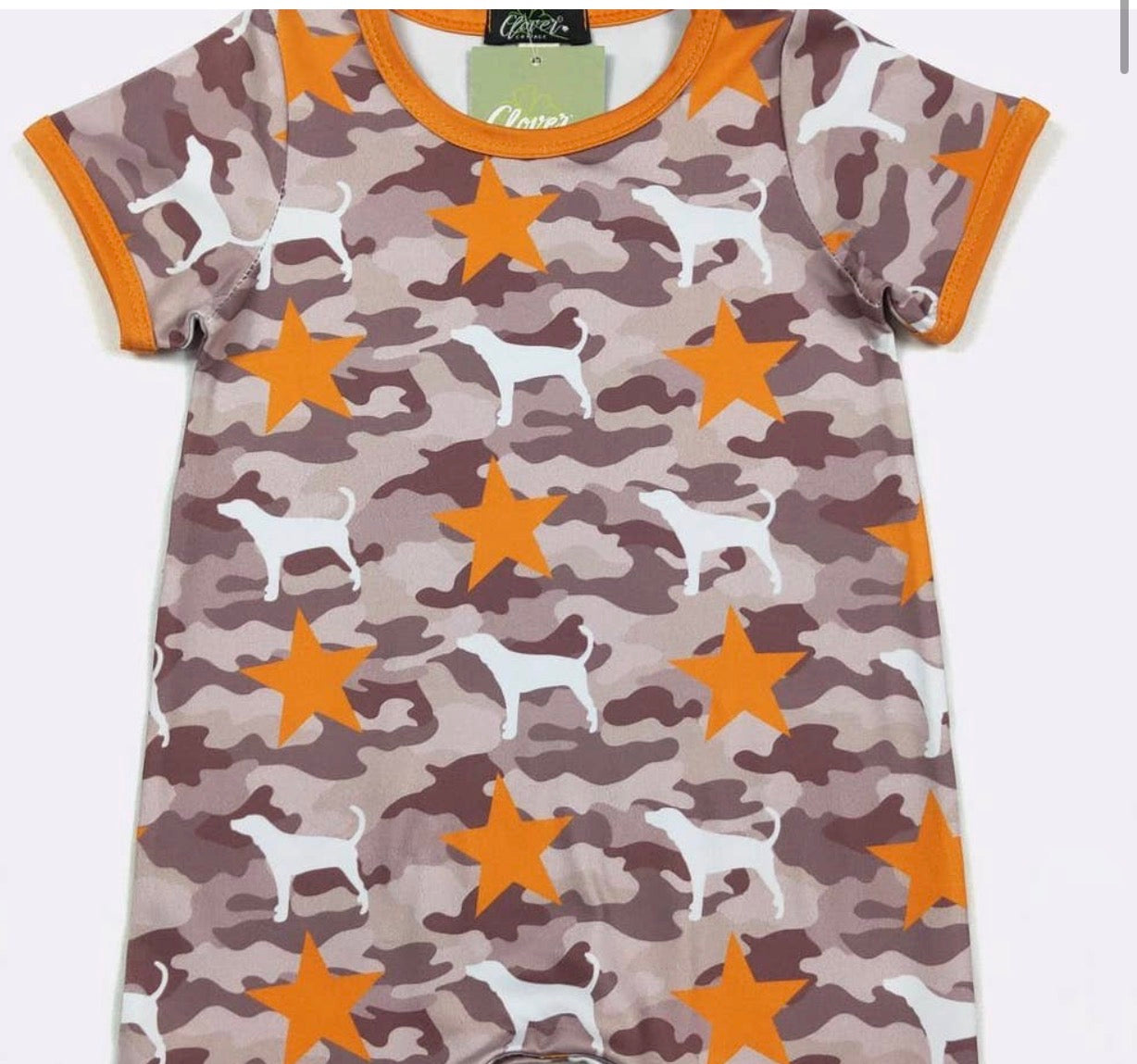 CCSS Camo Smokey Dog and Orange Star Romper