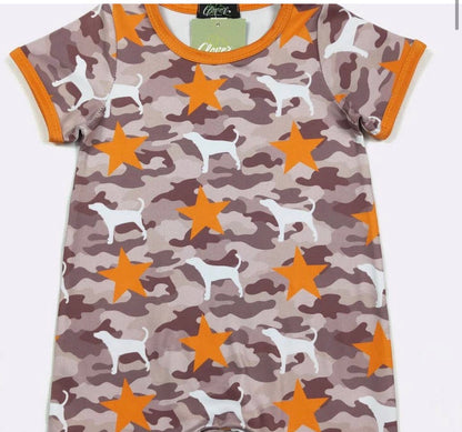 CCSS Camo Smokey Dog and Orange Star Romper