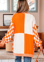 MLOW Orange and White Checkered Open Front Cardigan Sweater