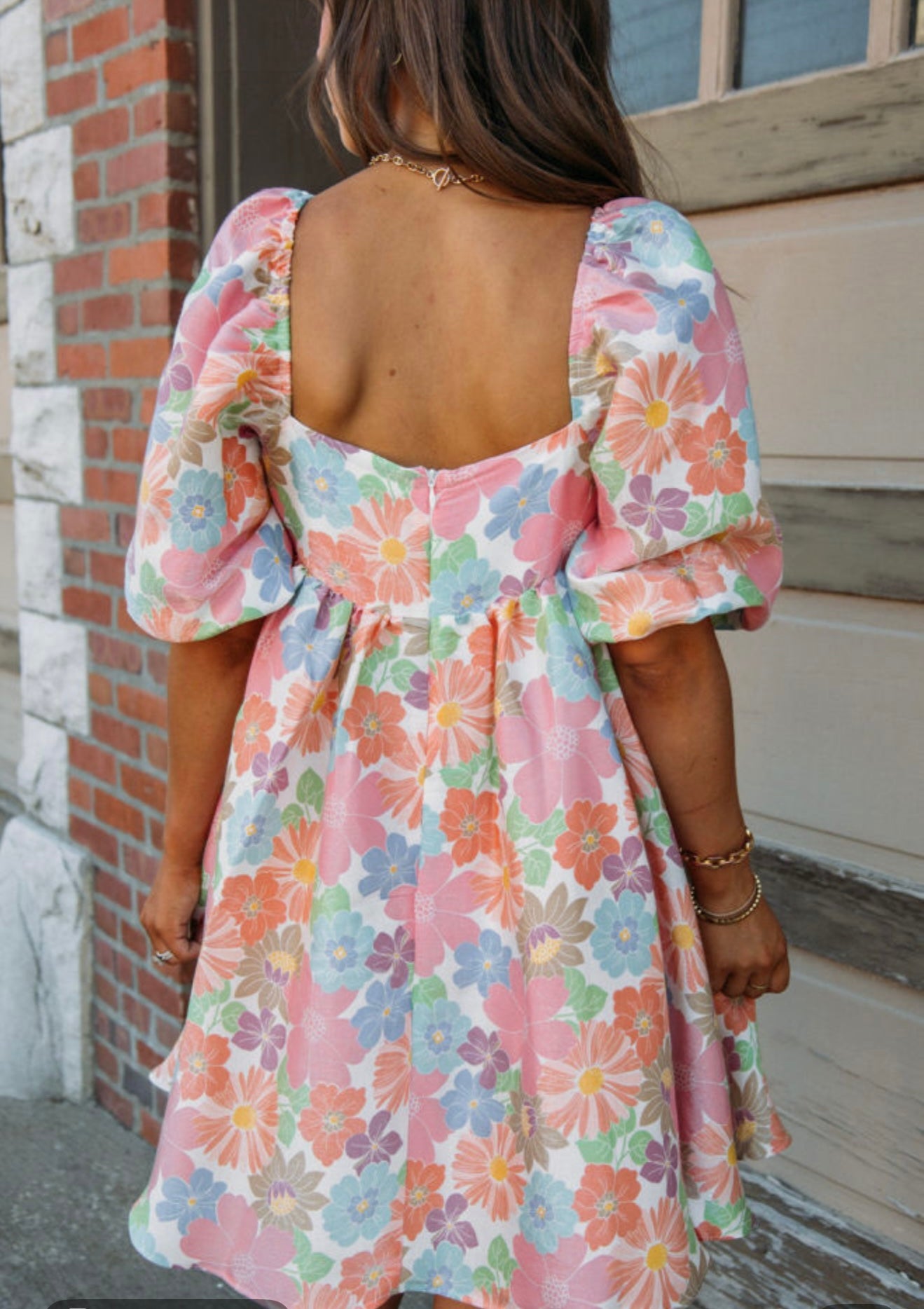 Pink floral print baby doll dress