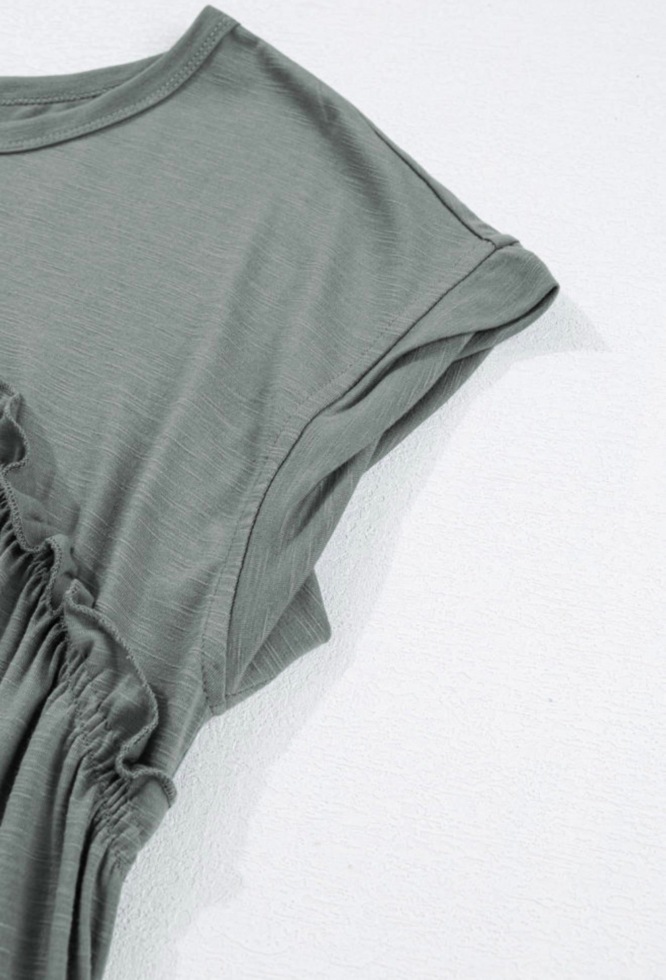 Green Ruffle Gathered T Shirt Dress