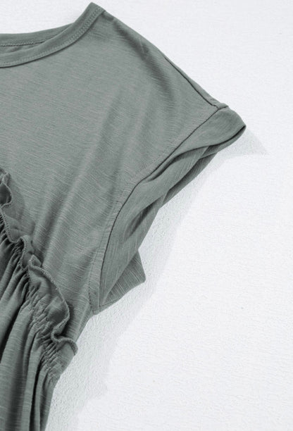 Green Ruffle Gathered T Shirt Dress