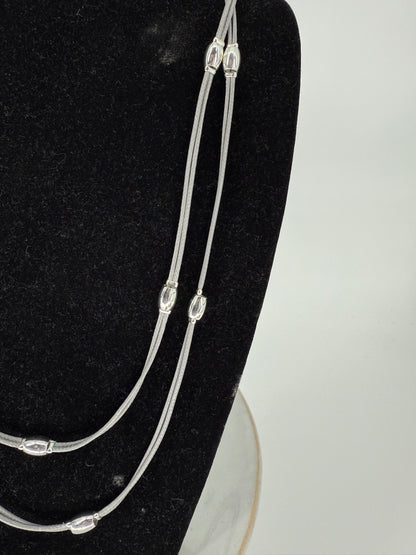 Trezo Gray Leather Double Necklace with Silver Accents