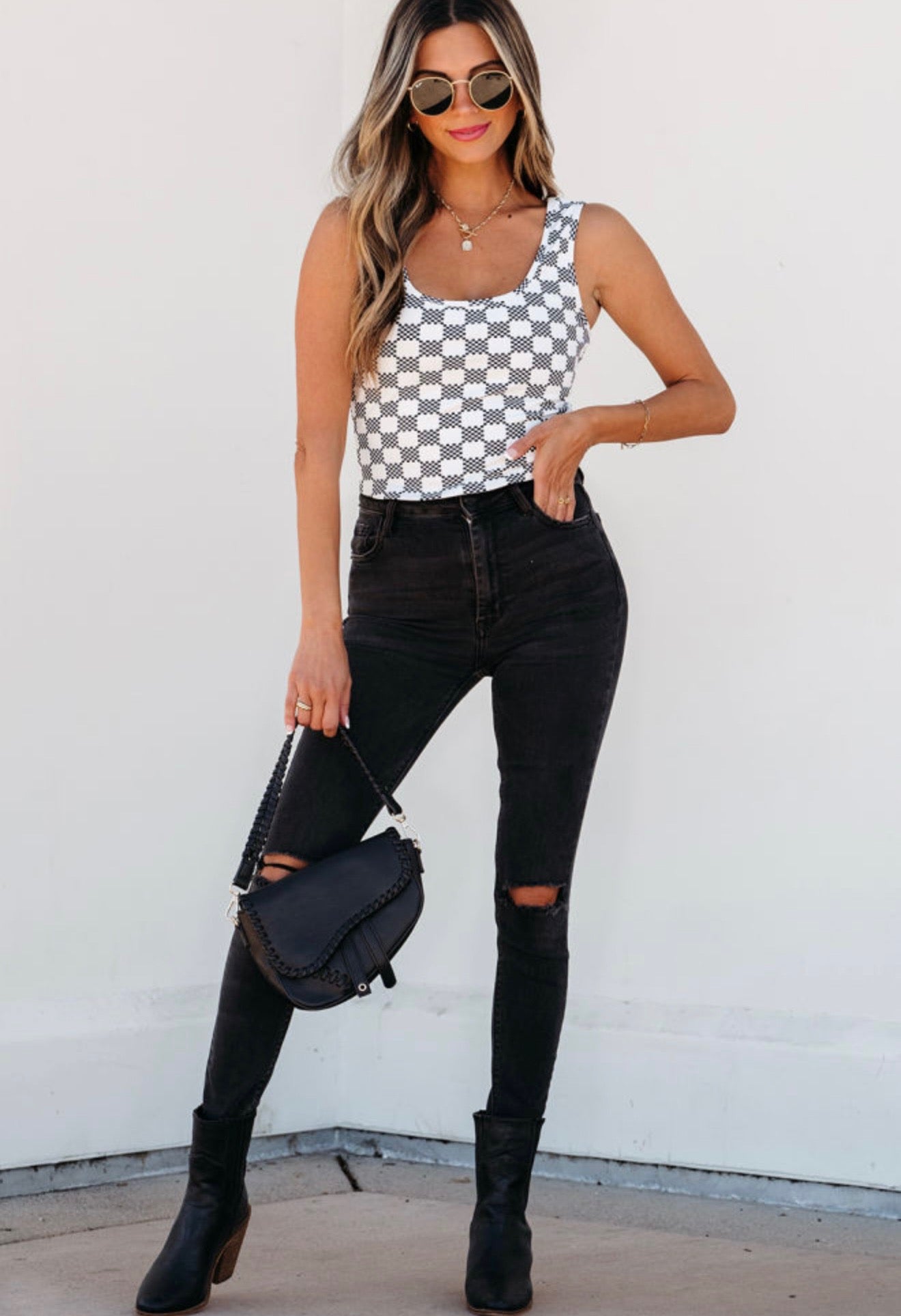 Black and White Checked Cropped Tank