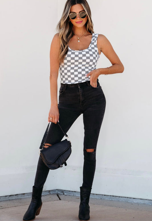 Black and White Checked Cropped Tank