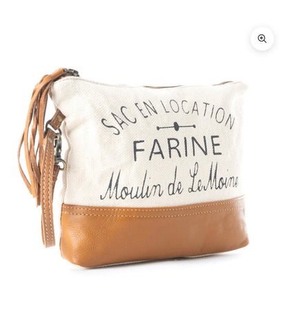 MY5 MYRA BRAND Farine Canvas Pouch with Tassel Adorned Zip Closure, Inside Pockets and Removable Wrist Strap