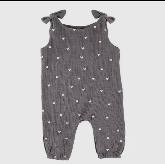 Baby Gray Heart Print Overall Romper