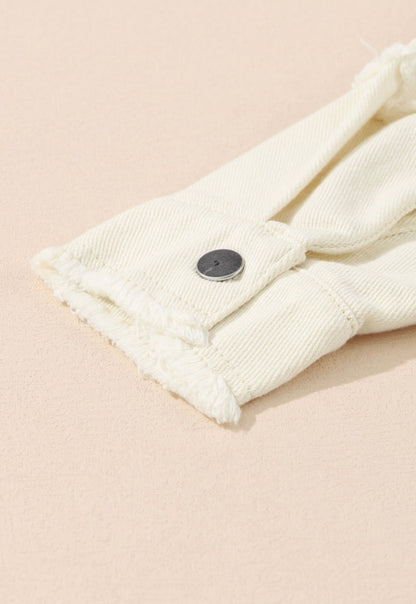 Cream Frayed Hem denim jacket with Brads