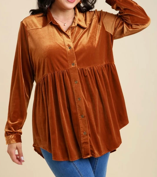 Umgee Rust Color Velour Swing Tunic Top