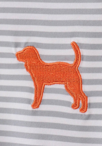 Stripe polo style shirt with smokey embroidery from Ivy's Gifts & Boutique, featuring a classic fit and detailed design.
