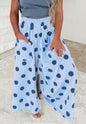 MLBP Blue Polka Dot Wide Leg Comfy Pants with Square Pockets and Elastic Waist