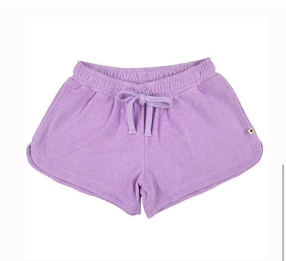 SS Purple Terry Cloth Shorts with Pockets and Drawstring Waist