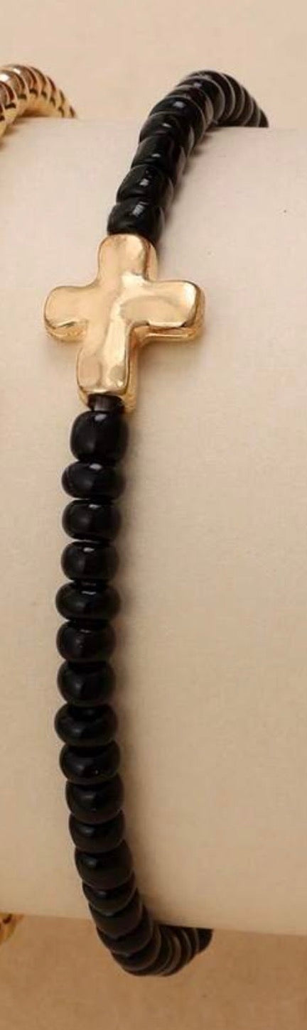 CSBS Cross Small Beaded Stretch Bracelet