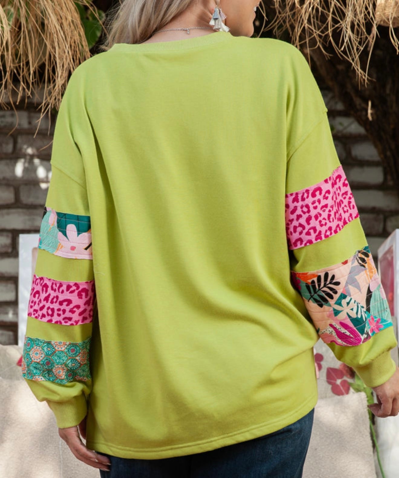 Green Multi Fabric Trimmed Top