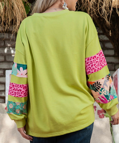 Green Multi Fabric Trimmed Top